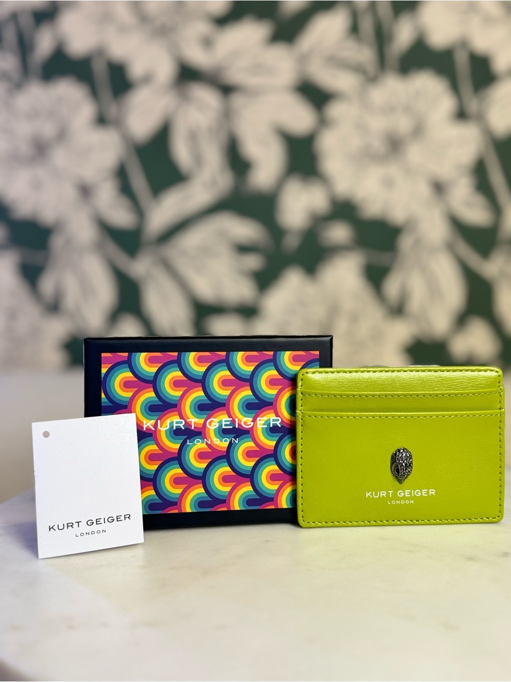 Kurt Geiger Neon Green Leather Card Case NWT & Box
